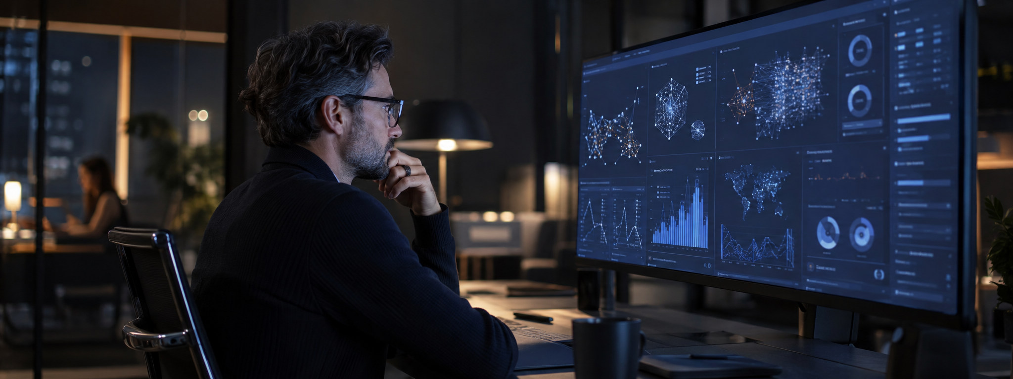 Abstracte visualisatie van datastromen en een intelligent AI-netwerk